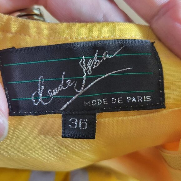 Vintage retro abstract midi dress yellow cotton linen blend size 36 small medium - Picture 12 of 12